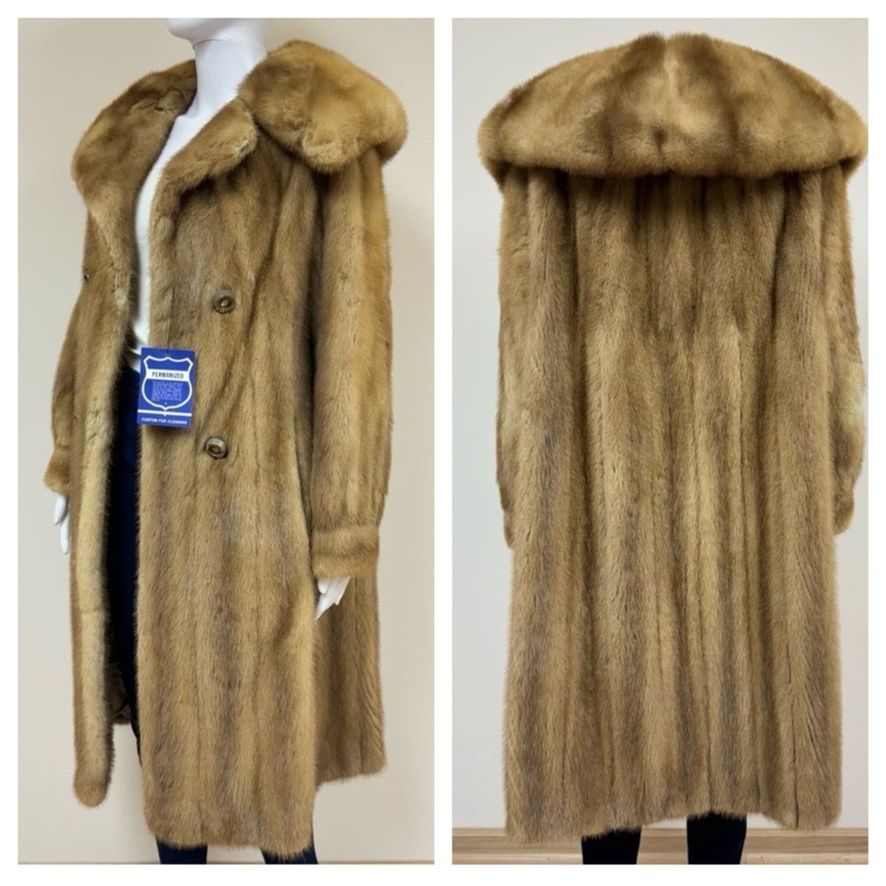 Vintage Natural Autumn Haze Oversized Collar Letout Mink Genuine Fur Coat